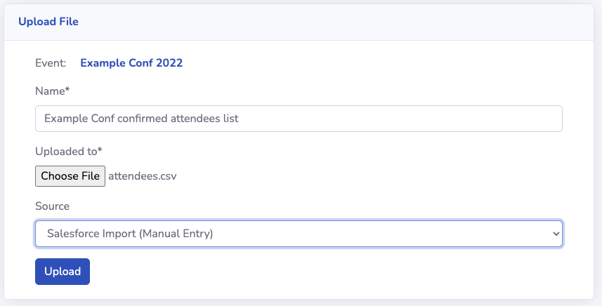 For to upload a CSV file containing attendee information for an event